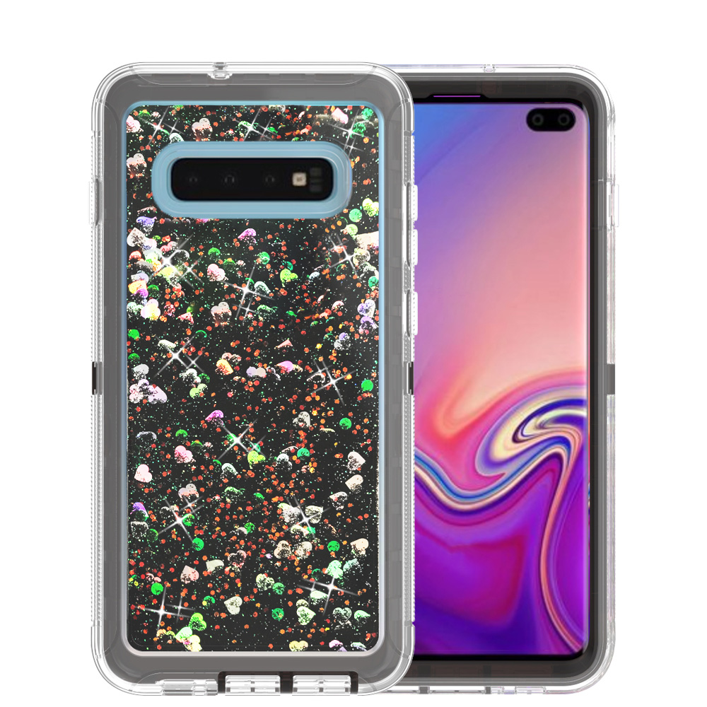 GAlAxy S10 STAR Dust ClEAr Liquid Armor Robot CAsE (BlAck)
